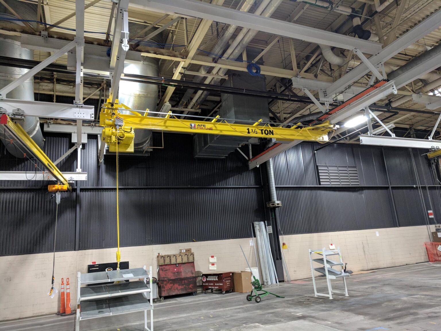 1 Ton Under Hung Single Girder Patented Track Bridge Crane and adjacent Workstation Bridge on Patented Track Runway