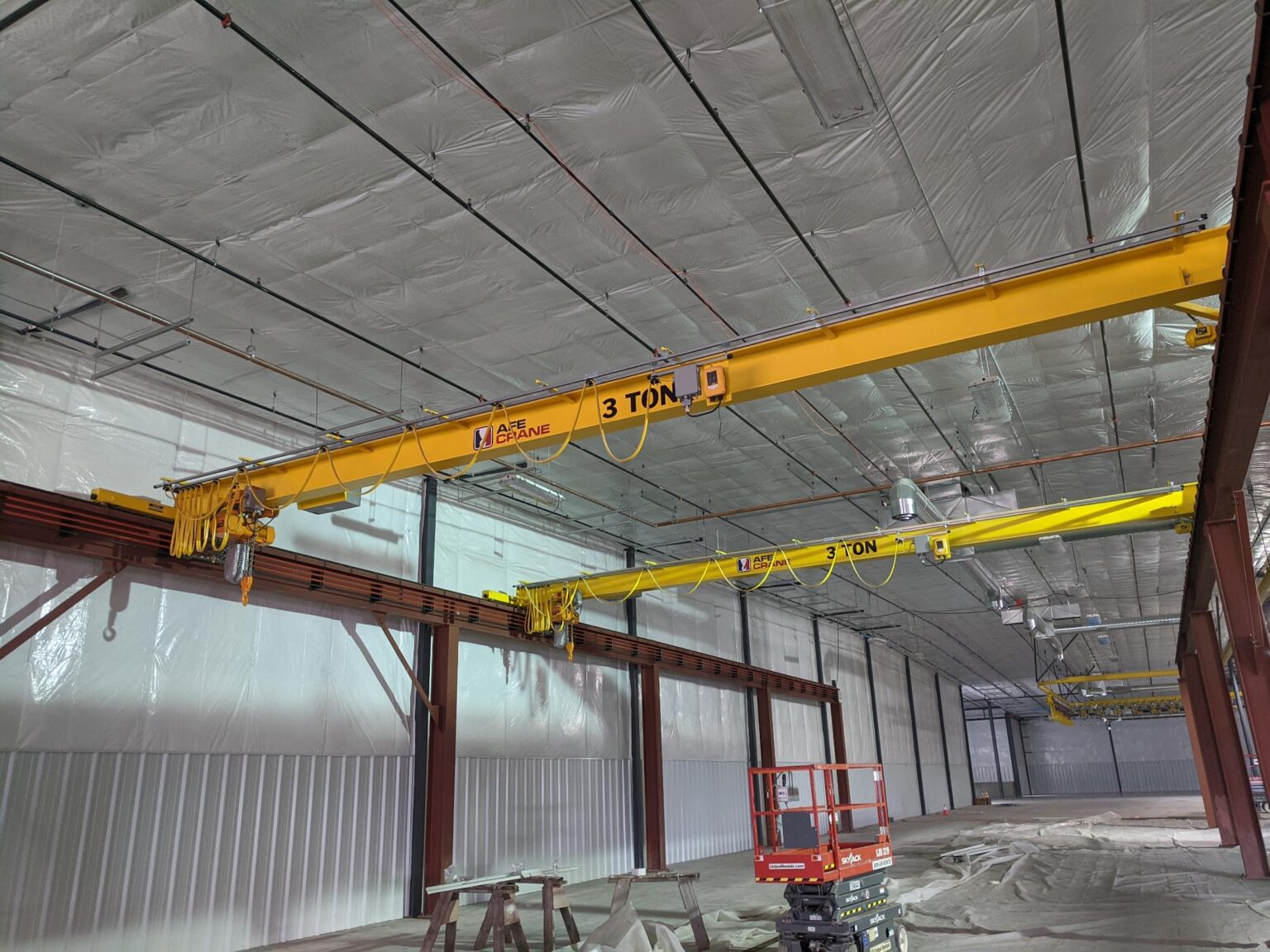 Two 3 Ton Top Running Single Girder Bridge Cranes with Walkaway Radios
