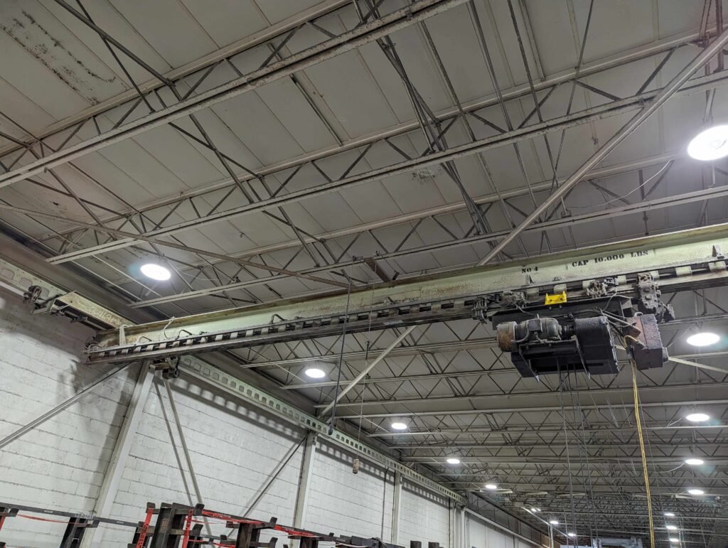 Existing 5-ton overhead bridge crane before VFD control modernization in Cedar Falls, Iowa
